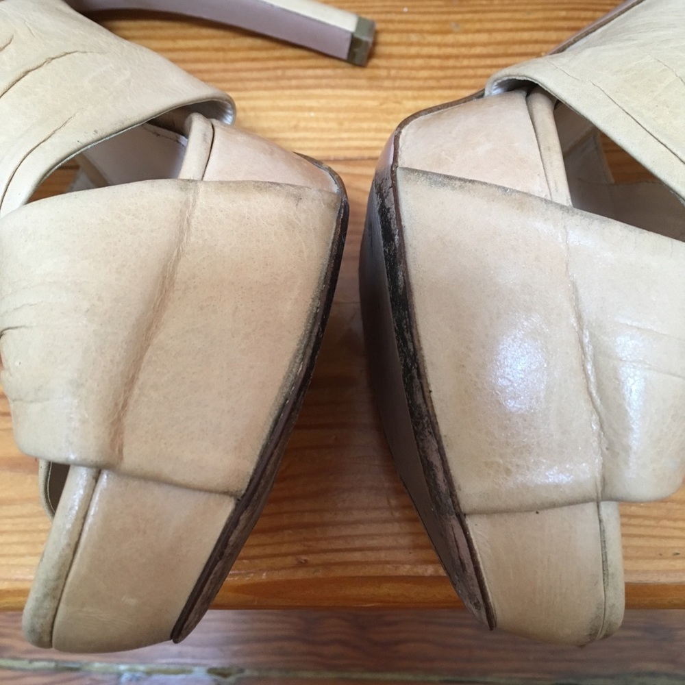 Prada Platform Heels Sandals Crisscross Ruched Slingback Nude Beige size 39.5 - Picture 11 of 16